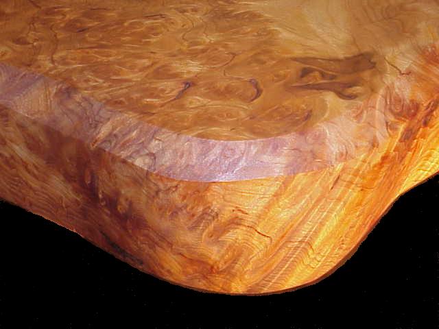 HIGHLY figured burl wood top - FULL 3 inches thick.