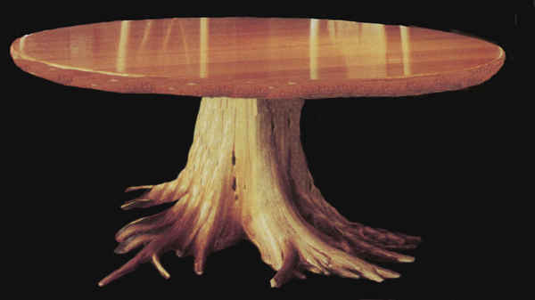 woooden rootball stump table
