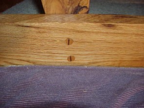 Solid wood dowel joinery of this slab table.